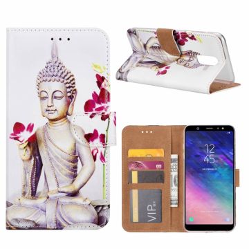 Samsung Galaxy A6+(Plus) Boeddha Bloem Design Booktype Kunstleer Hoesje Met Pasjesruimte