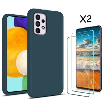 Samsung A53 hoesje silicone soft cover Pine Groen - Samsung Galaxy A53 5G Silicone colour hoesje - Galaxy A53 case Liquid Nano Silicone cover - A53 Screenprotector 2 pack