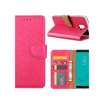 Ntech Samsung Galaxy J6+ (Plus) 2018 case Roze Portemonnee / Booktype hoesje met opbergvakjes