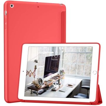 Hoes geschikt voor iPad Mini 4 Rood - Hoes geschikt voor iPad Mini 2 / 3 hoes Trifold Smart cover - Hoes geschikt voor iPad Mini hoes - Hoes geschikt voor iPad Mini 5 hoes bookcase - Hoes geschikt voor iPad Mini 1/2/3 hoesje soft Silicone Trifold case - N