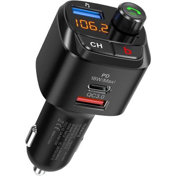 Carkit Bluetooth FM - Ntech USB - Bluetooth FM Transmitter - USB C Auto Lader - Carkit - Handsfree - MP3 - USB - SD Kaart - Snel Lader - Bluetooth Audio Receiver