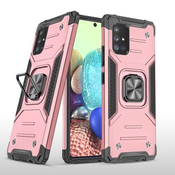 Samsung A71 Hoesje - Heavy Duty Armor hoesje Rose Goud - Galaxy A71 4G silicone TPU hybride hoesje Kickstand ringhouder met Magnetisch Auto Mount