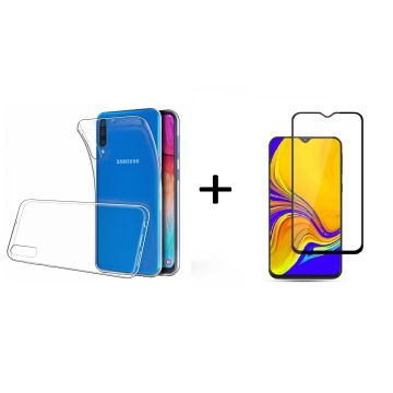 Samsung Galaxy A50s/A30s TPU Back hoesje - Transparant + Full Cover Glazen Screenprotector Zwart