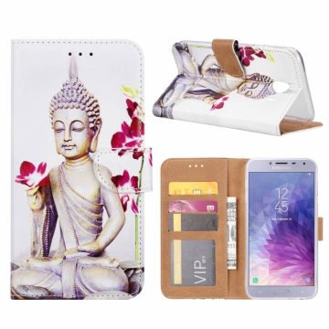 Samsung Galaxy J4 (2018) Boeddha Bloem Design Booktype Kunstleer Hoesje Met Pasjesruimte