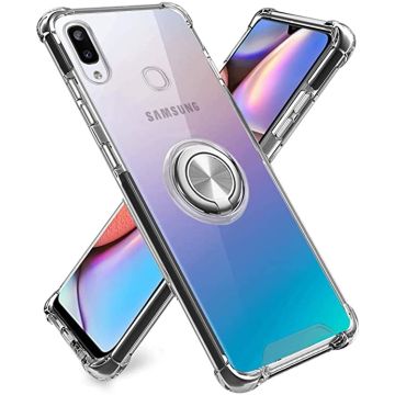 Samsung Galaxy A50 hoesje silicone met ringhouder Back Cover case - Transparant/Zilver