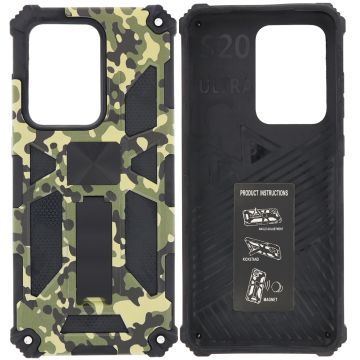 Samsung Galaxy S20 Ultra Hoesje - Rugged Extreme Backcover Army Camouflage met Kickstand - Groen