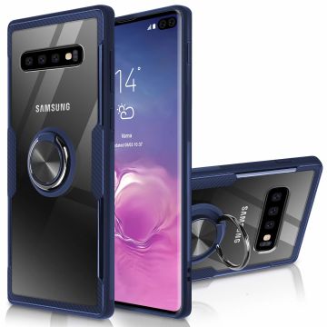 Ntech Samsung Galaxy S10+ Luxe TPU Back Cover Met Metale Ring houder - Blauw
