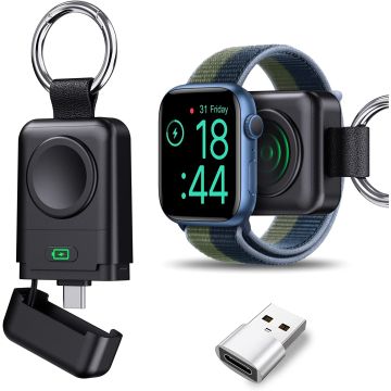 Draagbare USB C Apple iWatch Lader draadloze magnetisch horloge oplader X27 voor Apple Watchs Series 7/6/5//4/3/2/1/SE/ 44 en 42 mm, 1400 mAh Key Ring Magnetic wireless Charger