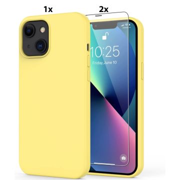 Hoesje Geschikt voor iPhone 11 Pro Hoesje Soft Nano Silicone Backcover Gel Geel Met 2x Glazen screenprotector