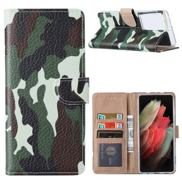 Samsung S21 Ultra Hoesje Camouflage Legerprint - Samsung Galaxy S21 Ultra 5G Boekcase / Portemonnee Hoesje - Camouflage Legerprint hoesje Samsung S21 Ultra