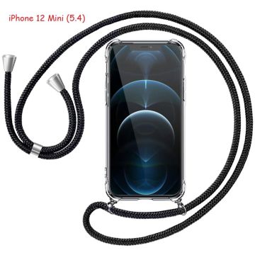 Hoesje Geschikt voor iPhone 12 Mini hoesje Backcover met koord Zwart