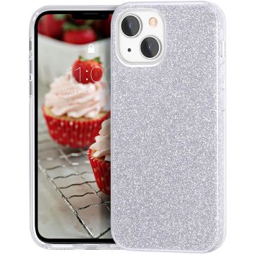 Hoesje Geschikt voor iPhone 13 Hoesje Glitters Siliconen - Glitter Hoesje Geschikt voor iPhone 13 hoesje TPU Case Zilver - Cover