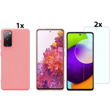 Samsung Galaxy A02s Hoesje Soft Nano Silicone Backcover Gel Roze Met 2x Glazen Screenprotector