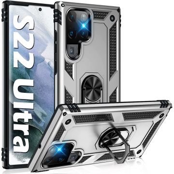 Samsung S22 Ultra Hoesje Anti-Shock Hybrid Armor Zliver - Samsung Galaxy S22 Ultra hoesje met Kickstand Ring Houder - Kunststof - Back Cover
