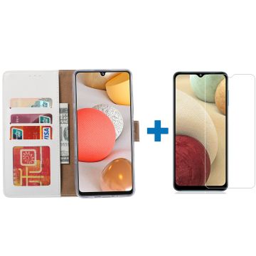 Samsung a12 hoesje - bookcase Wit - Samsung Galaxy a12 hoesje - 1x Samsung a12 screenprotector screen protector