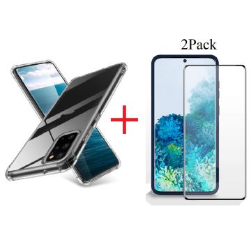 Samsung Galaxy S20 Plus Hoesje - Clear Anti Shock Back hoesje & 2x Screenprotector Combi - Transparant