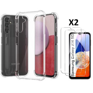 Hoesje Geschikt Voor Samsung Galaxy A14 5G/4G Hoesje Shock Proof siliconen Case Met 2x Screenprotector