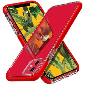 Hoesje Geschikt voor iPhone 12 Pro Max Hoesje Transparant Anti Shock - backcover met Bumper Rood
