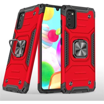 Samsung A41 Hoesje - Heavy Duty Armor hoesje Rood - Galaxy A41 silicone TPU 360-Degree hybride hoesje Kickstand ringhouder met Magnetisch Auto Mount