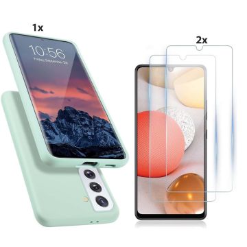 Samsung Galaxy S21 Hoesje Soft Nano Silicone Backcover Gel Turqoise Met 2x Glazen Screenprotector