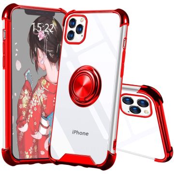 Hoesje Geschikt voor iPhone 11 silicone - shock proof met Ringhouder - Transparant / Rood