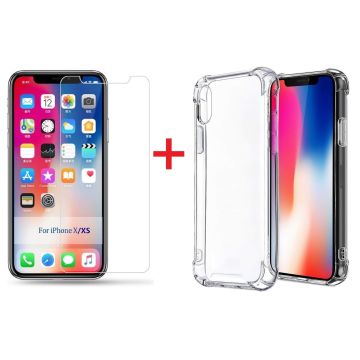 Ntech hoesje Geschikt voor iPhone Xs Max Screenprotector Tempered Glass + Anti Shock Hoesje