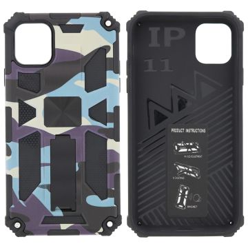 Hoesje Geschikt voor iPhone 11 Hoesje - Rugged Extreme Backcover Camouflage met Kickstand – Paars