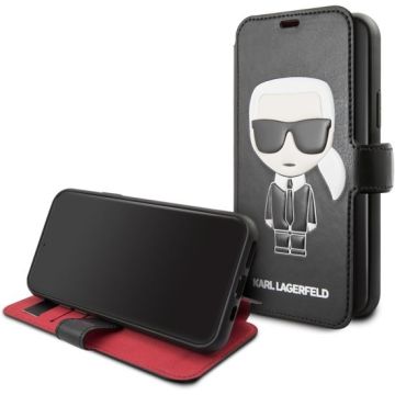 Apple iPhone 11 Karl Lagerfeld Zwart Booktype hoesje KLFLBKSN61FIKPUBK - Ikonik - Kunstleer