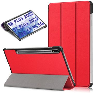 Samsung Tab S8 Plus hoes Book Case Smart Cover Rood - Samsung Galaxy Tab S8 Plus hoes - Samsung Tab S7 FE hoes bookcase - Tab S7 plus hoes Trifold hoes -Tablet Hoes 12.4 Inch