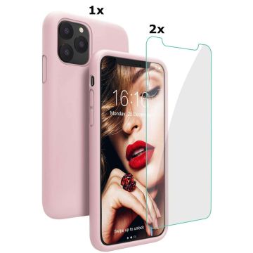 Hoesje Geschikt voor iPhone 13 Soft Nano siliconen Gel Licht Roze Hoesje Met 2X Glazen screenprotector