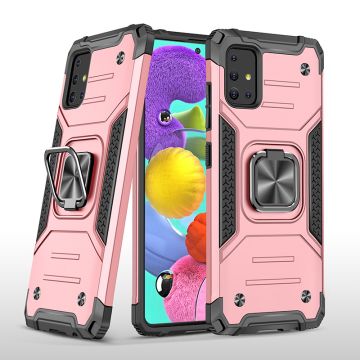 Samsung A51 Hoesje - Heavy Duty Armor hoesje Rose Goud - Galaxy A51 silicone TPU hybride hoesje Kickstand ringhouder met Magnetisch Auto Mount