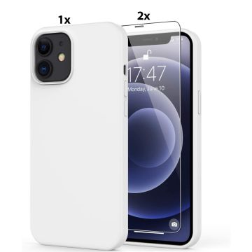 Hoesje Geschikt voor iPhone 11 Hoesje Soft Nano Silicone Backcover Gel Wit Met 2x Glazen screenprotector