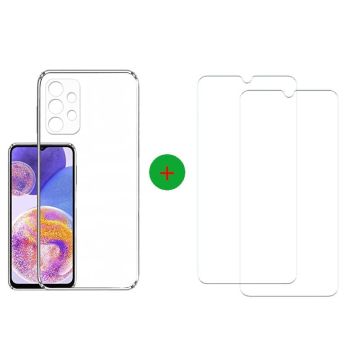 Samsung Galaxy A23 4G Transparant Hoesje Met Glas Screenprotector - Samsung A23 5G case -Samsung A23 backcover - Ntech hoesje