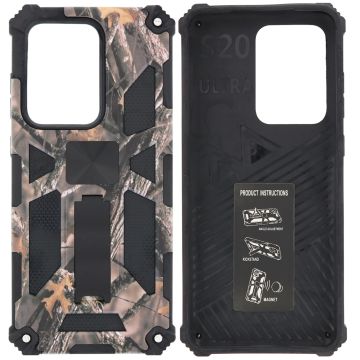 Samsung Galaxy S20 Ultra Hoesje - Rugged Extreme Backcover Takjes Camouflage met Kickstand - Grijs