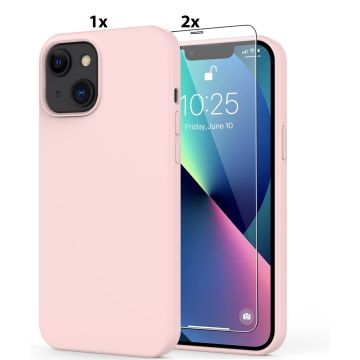 Hoesje Geschikt voor iPhone 13 Mini Soft Nano siliconen Gel Licht Roze Hoesje Met 2X Glazen screenprotector