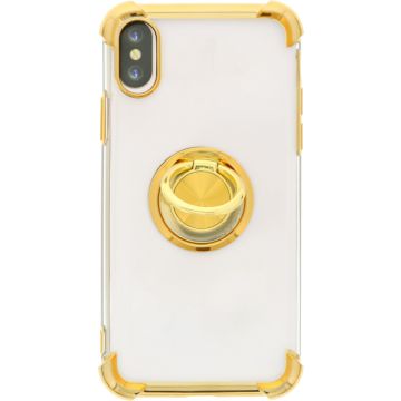 Hoesje Geschikt voor iPhone XS hoesje silicone met ringhouder Back Cover case - Transparant/Goud