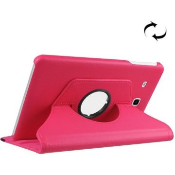 Samsung Galaxy Tab E 9.6 / T560 horizontaal Litchi structuur 360º Draaibaar Hoesje (hard roze)