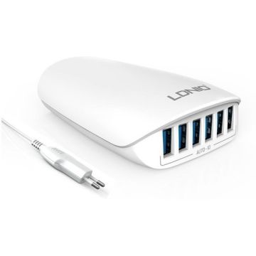 LDNIO Oplader A6573 - 6 USB Poorten - 5.4A - Wit